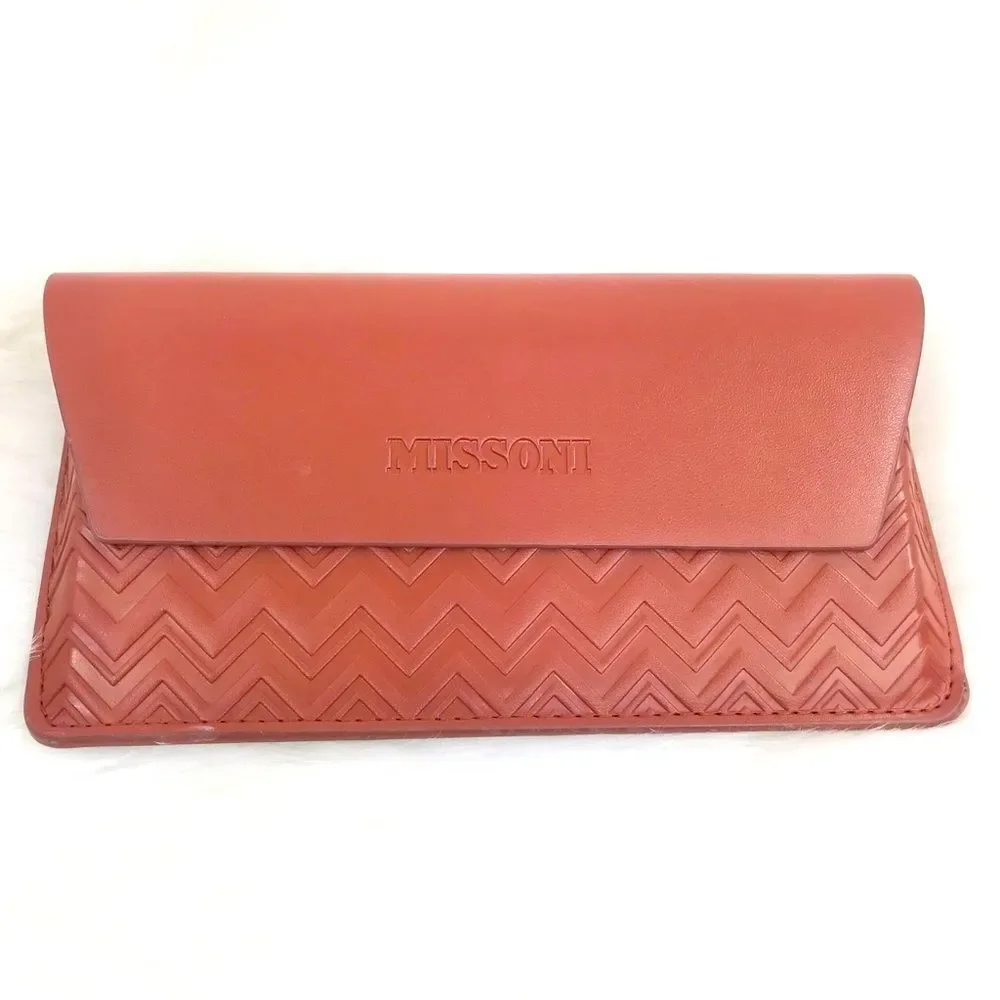 Missoni Brown Leather Glasses Case with Chevron Pattern and Glossy Finish